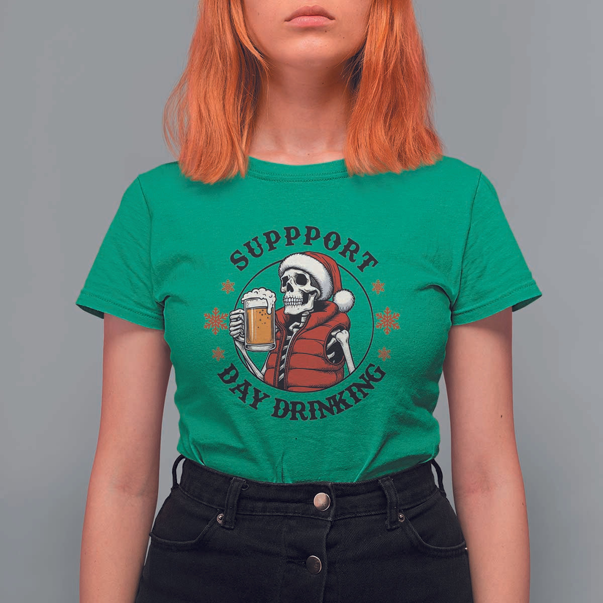 Funny Skeleton Beer Christmas T Shirt For Women Support Day Drinking - Wonder Print Shop