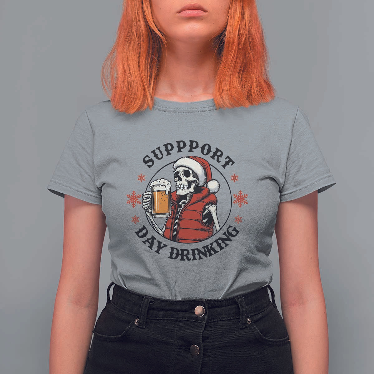 Funny Skeleton Beer Christmas T Shirt For Women Support Day Drinking - Wonder Print Shop