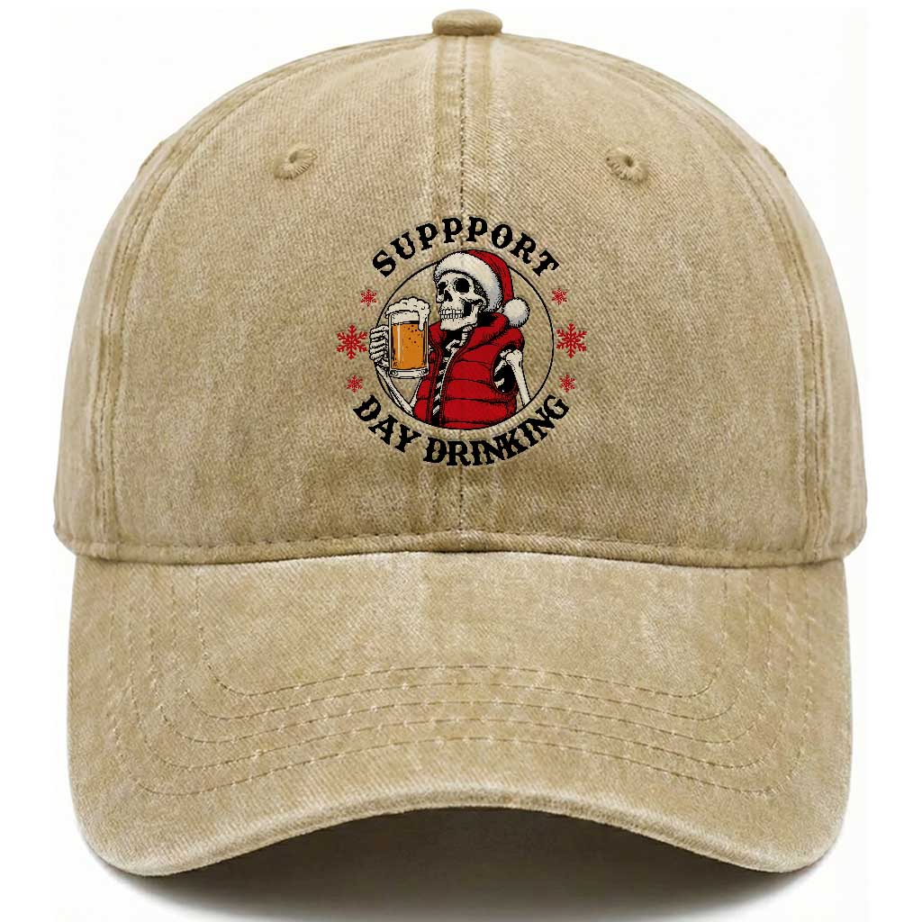 Funny Skeleton Beer Christmas Washed Cotton Baseball Cap Support Day Drinking