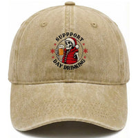 Funny Skeleton Beer Christmas Washed Cotton Baseball Cap Support Day Drinking