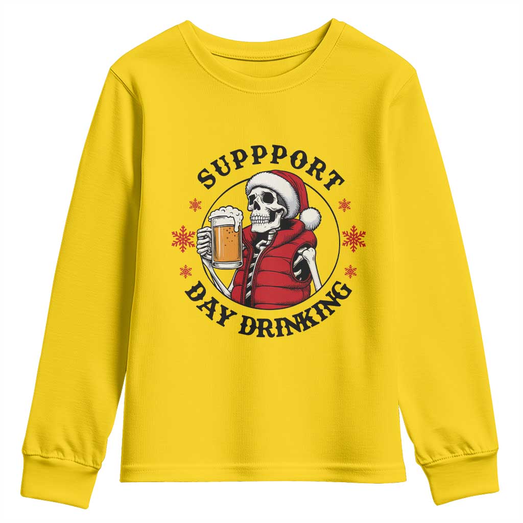 Funny Skeleton Beer Christmas Youth Sweatshirt Support Day Drinking - Wonder Print Shop