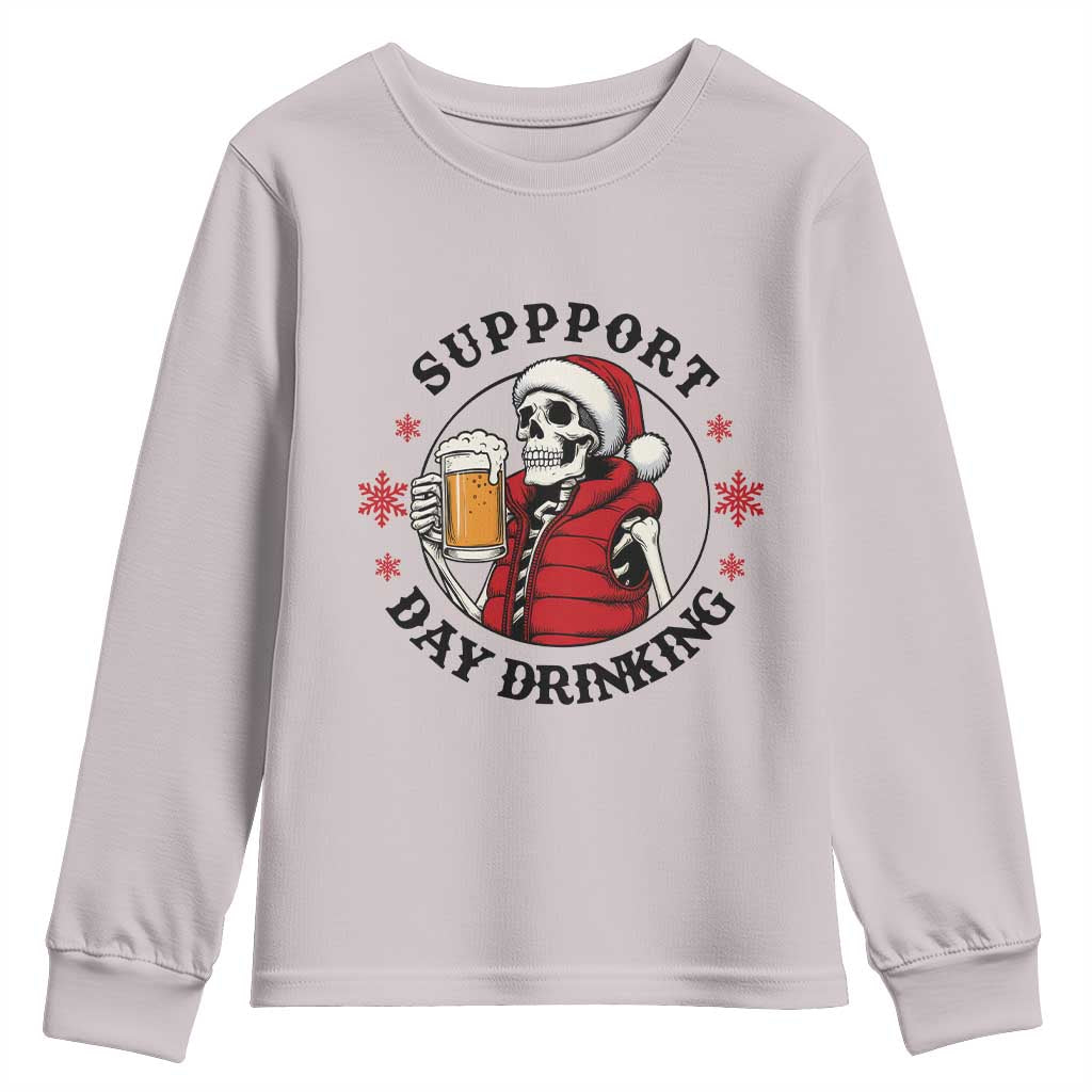 Funny Skeleton Beer Christmas Youth Sweatshirt Support Day Drinking - Wonder Print Shop