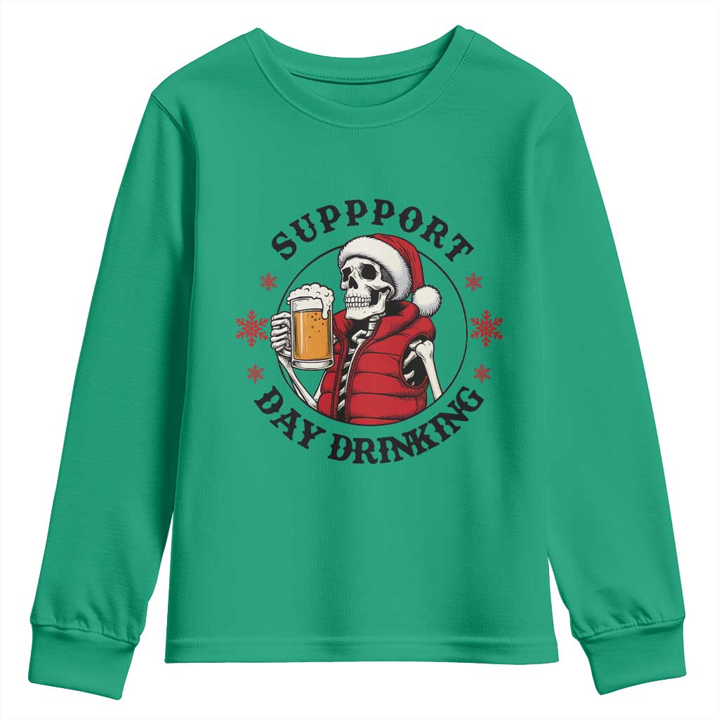 Funny Skeleton Beer Christmas Youth Sweatshirt Support Day Drinking - Wonder Print Shop