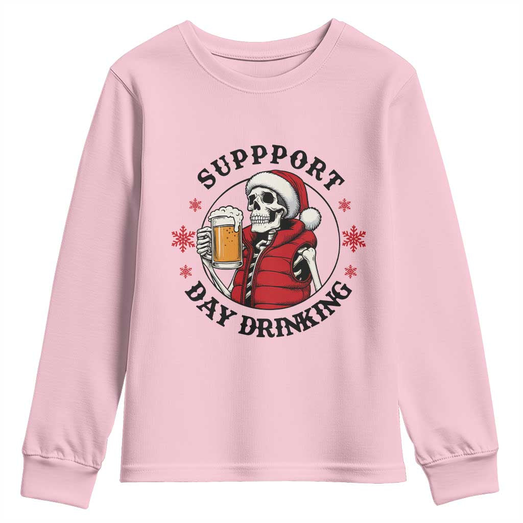 Funny Skeleton Beer Christmas Youth Sweatshirt Support Day Drinking - Wonder Print Shop
