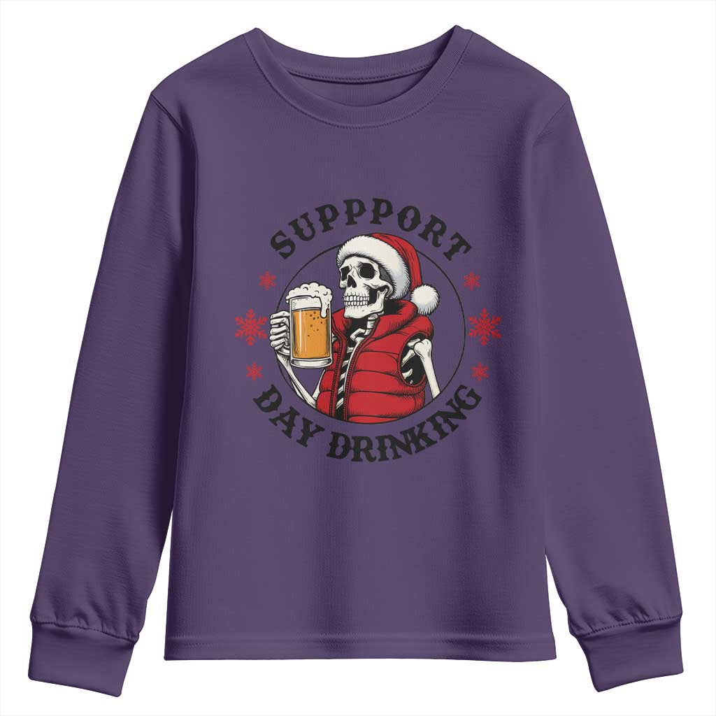 Funny Skeleton Beer Christmas Youth Sweatshirt Support Day Drinking - Wonder Print Shop