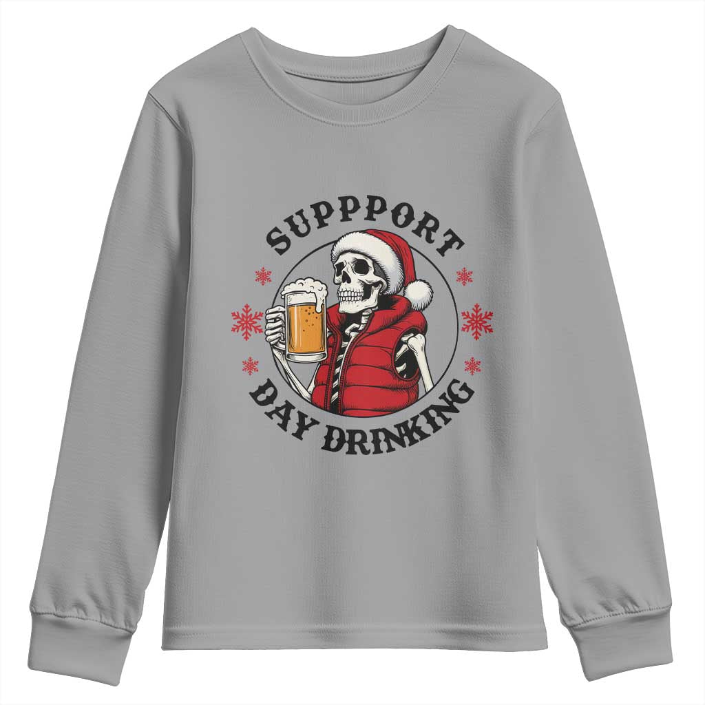 Funny Skeleton Beer Christmas Youth Sweatshirt Support Day Drinking - Wonder Print Shop