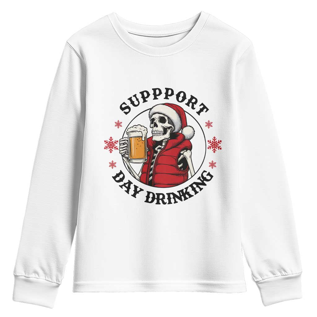 Funny Skeleton Beer Christmas Youth Sweatshirt Support Day Drinking - Wonder Print Shop