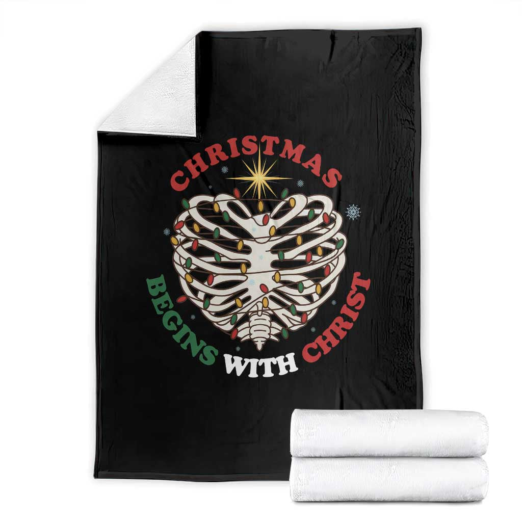Funny Skeleton Christian Throw Blanket Christmas Begins With Christ - Wonder Print Shop