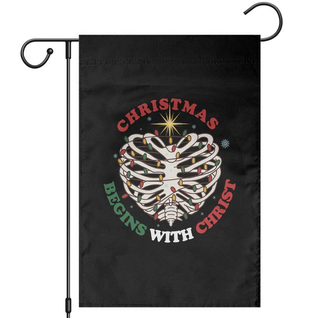 Funny Skeleton Christian Garden Flag Christmas Begins With Christ - Wonder Print Shop