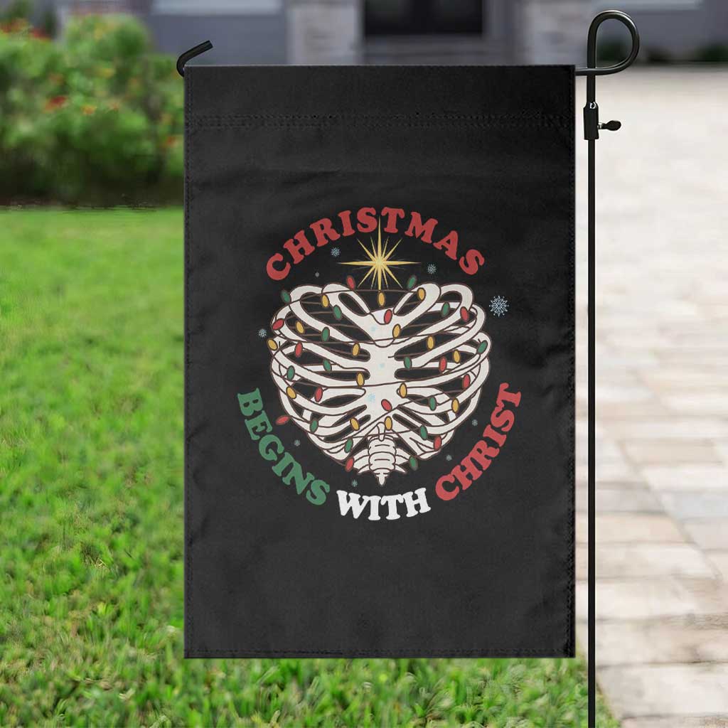 Funny Skeleton Christian Garden Flag Christmas Begins With Christ - Wonder Print Shop
