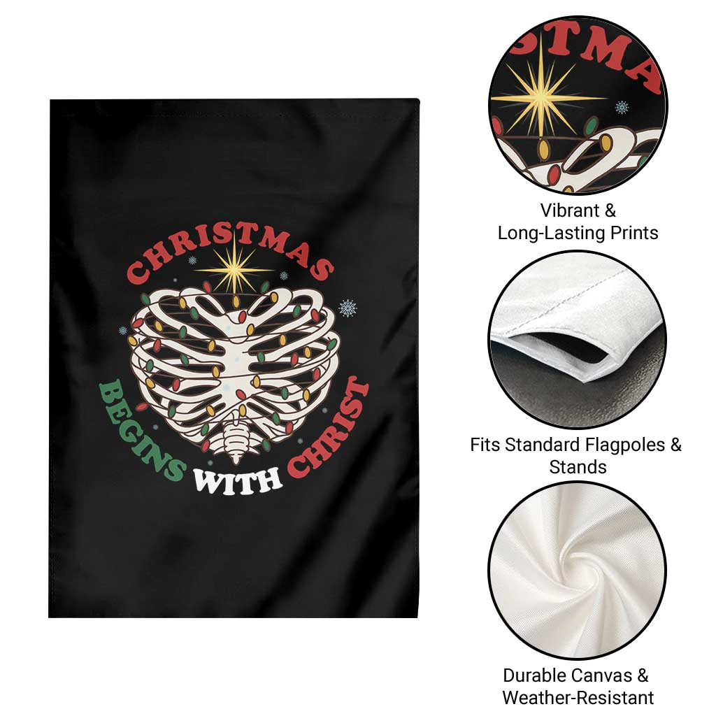 Funny Skeleton Christian Garden Flag Christmas Begins With Christ - Wonder Print Shop