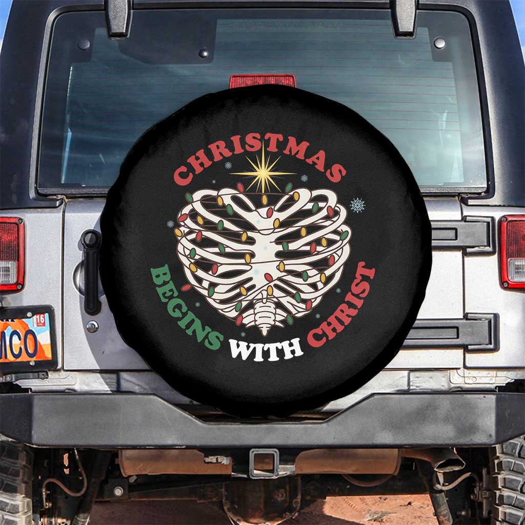 Funny Skeleton Christian Spare Tire Cover Christmas Begins With Christ - Wonder Print Shop