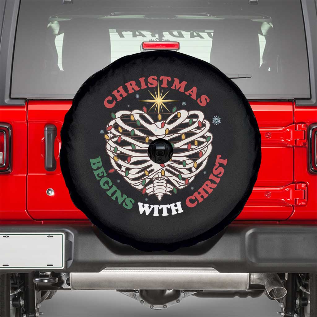 Funny Skeleton Christian Spare Tire Cover Christmas Begins With Christ - Wonder Print Shop