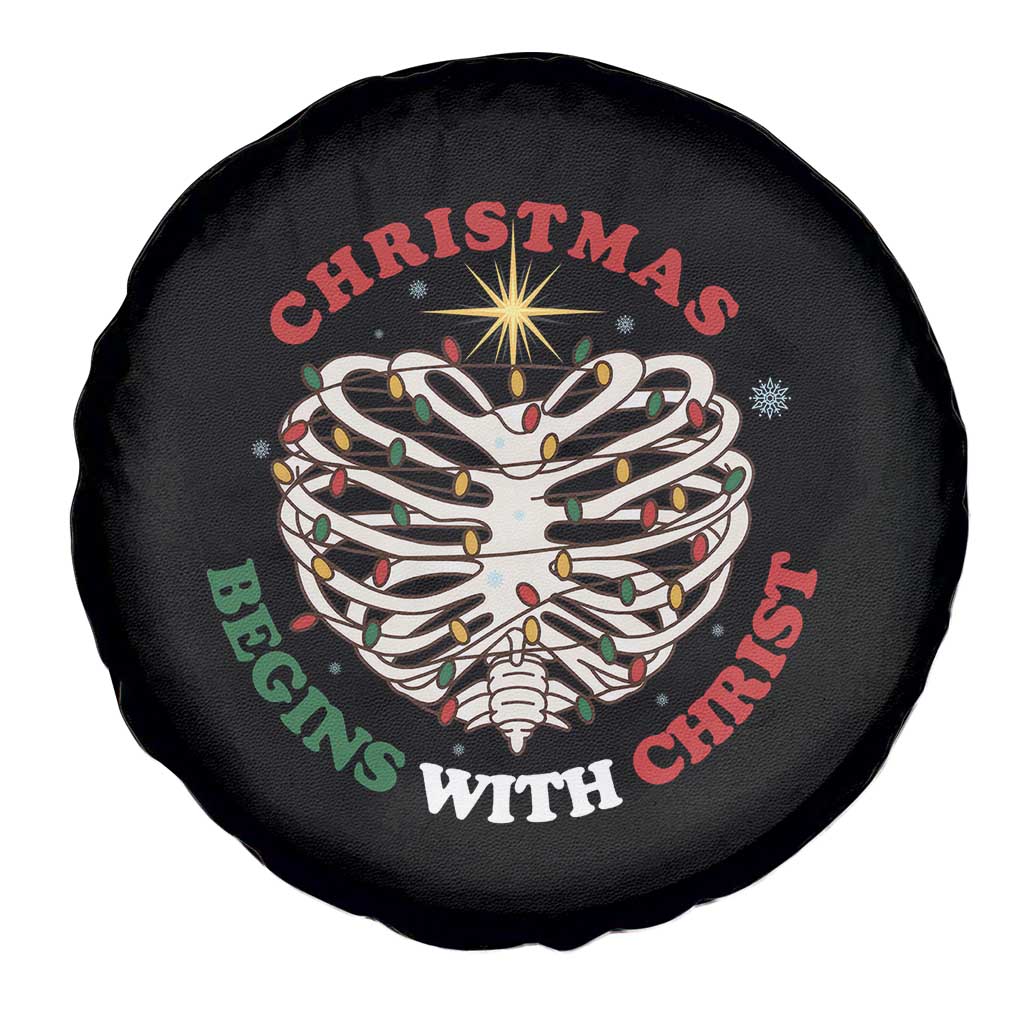 Funny Skeleton Christian Spare Tire Cover Christmas Begins With Christ - Wonder Print Shop