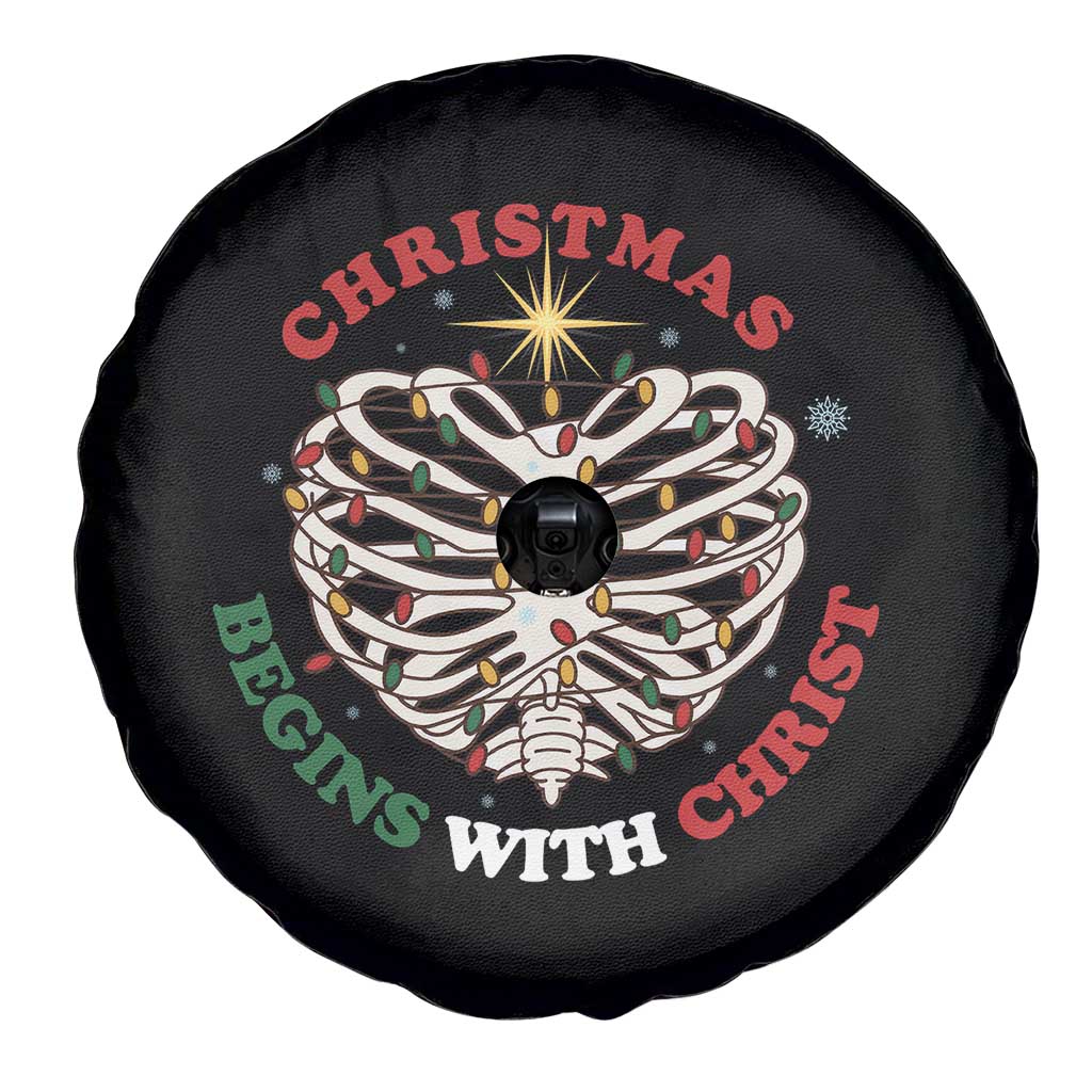 Funny Skeleton Christian Spare Tire Cover Christmas Begins With Christ - Wonder Print Shop