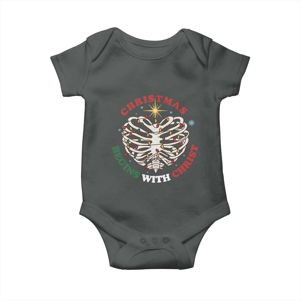 Funny Skeleton Christian Baby Onesie Christmas Begins With Christ - Wonder Print Shop