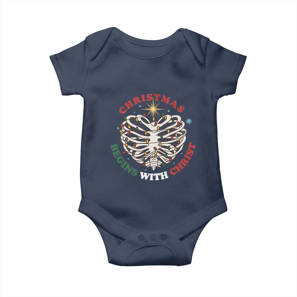 Funny Skeleton Christian Baby Onesie Christmas Begins With Christ - Wonder Print Shop