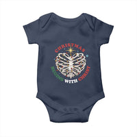 Funny Skeleton Christian Baby Onesie Christmas Begins With Christ - Wonder Print Shop