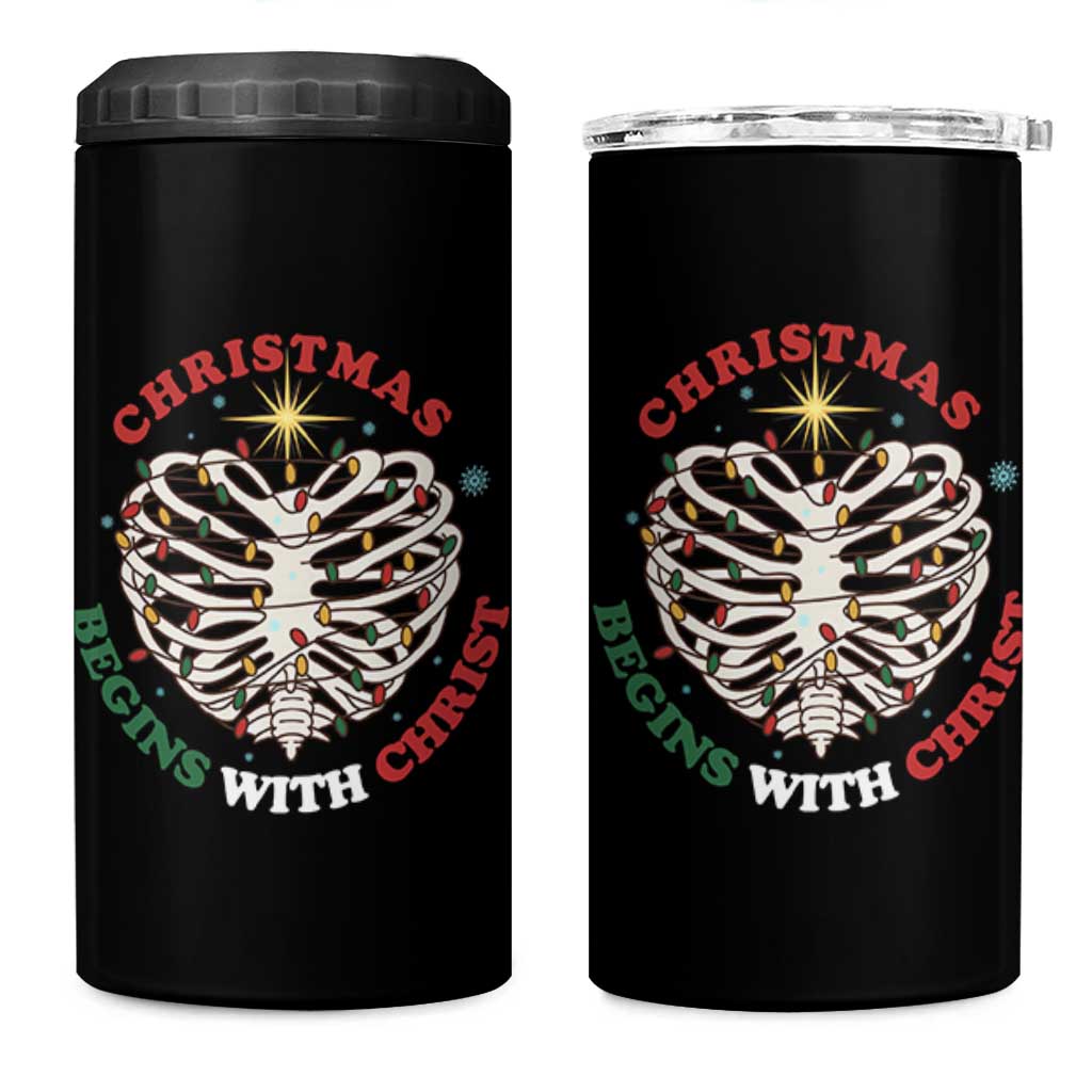 Funny Skeleton Christian 4 in 1 Can Cooler Tumbler Christmas Begins With Christ - Wonder Print Shop