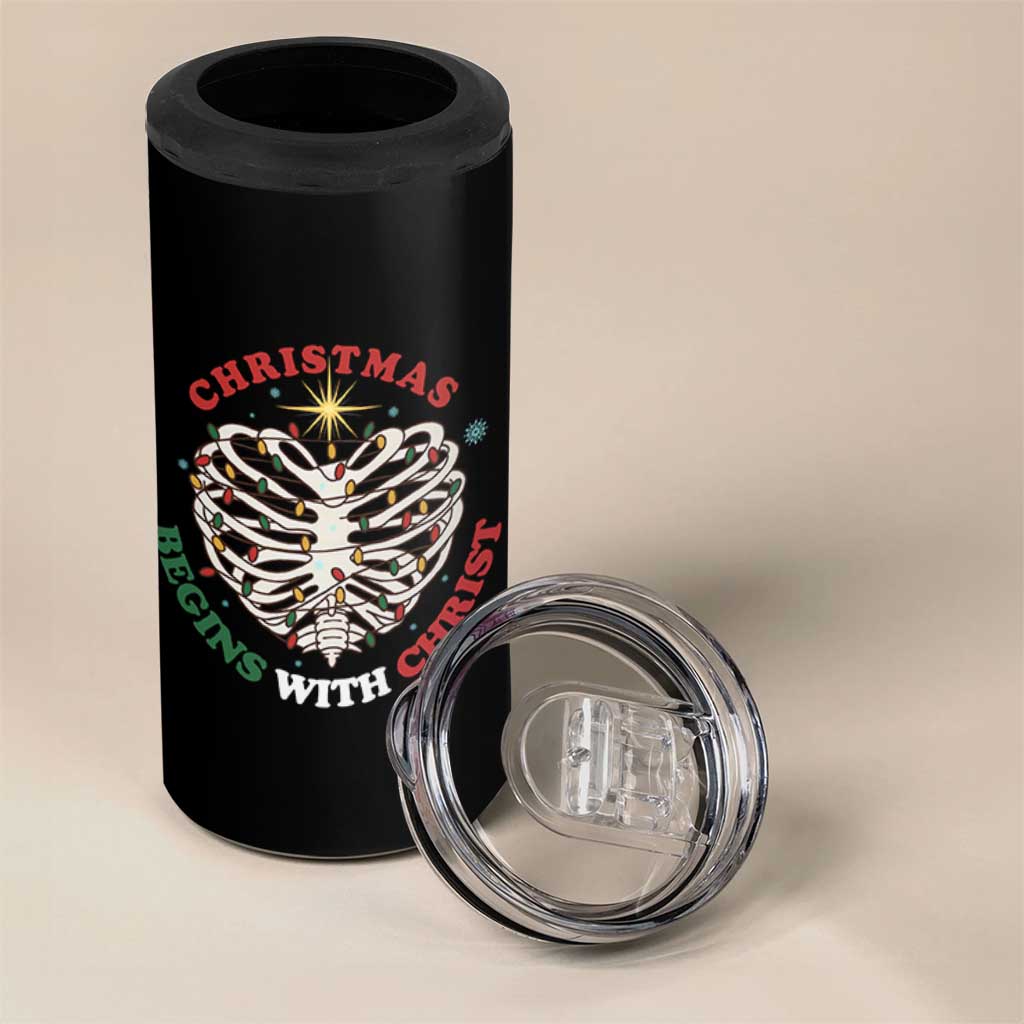 Funny Skeleton Christian 4 in 1 Can Cooler Tumbler Christmas Begins With Christ - Wonder Print Shop
