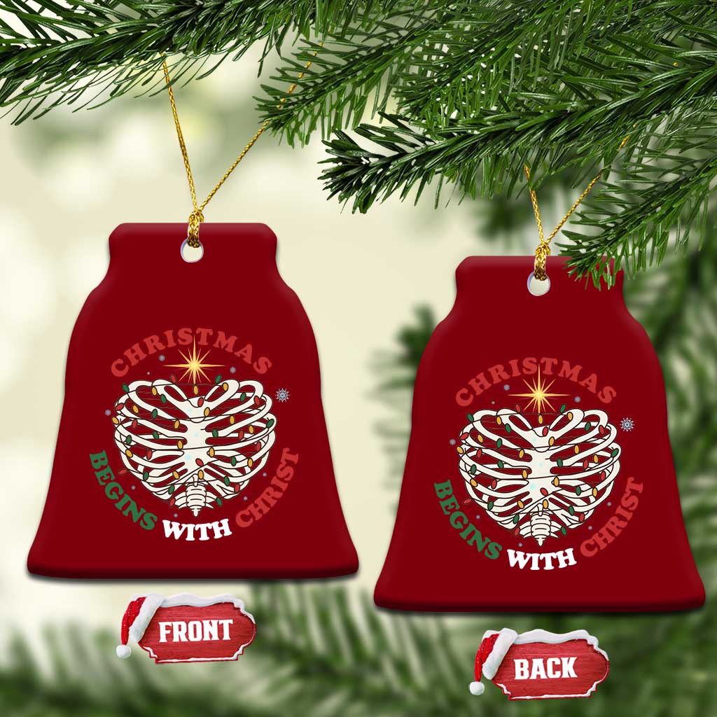 Funny Skeleton Christian Ceramic Ornament Xmas Begins With Christ - Wonder Print Shop