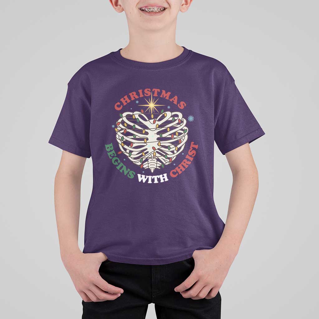 Funny Skeleton Christian T Shirt For Kid Christmas Begins With Christ - Wonder Print Shop