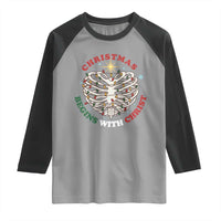 Funny Skeleton Christian Raglan Shirt Christmas Begins With Christ - Wonder Print Shop