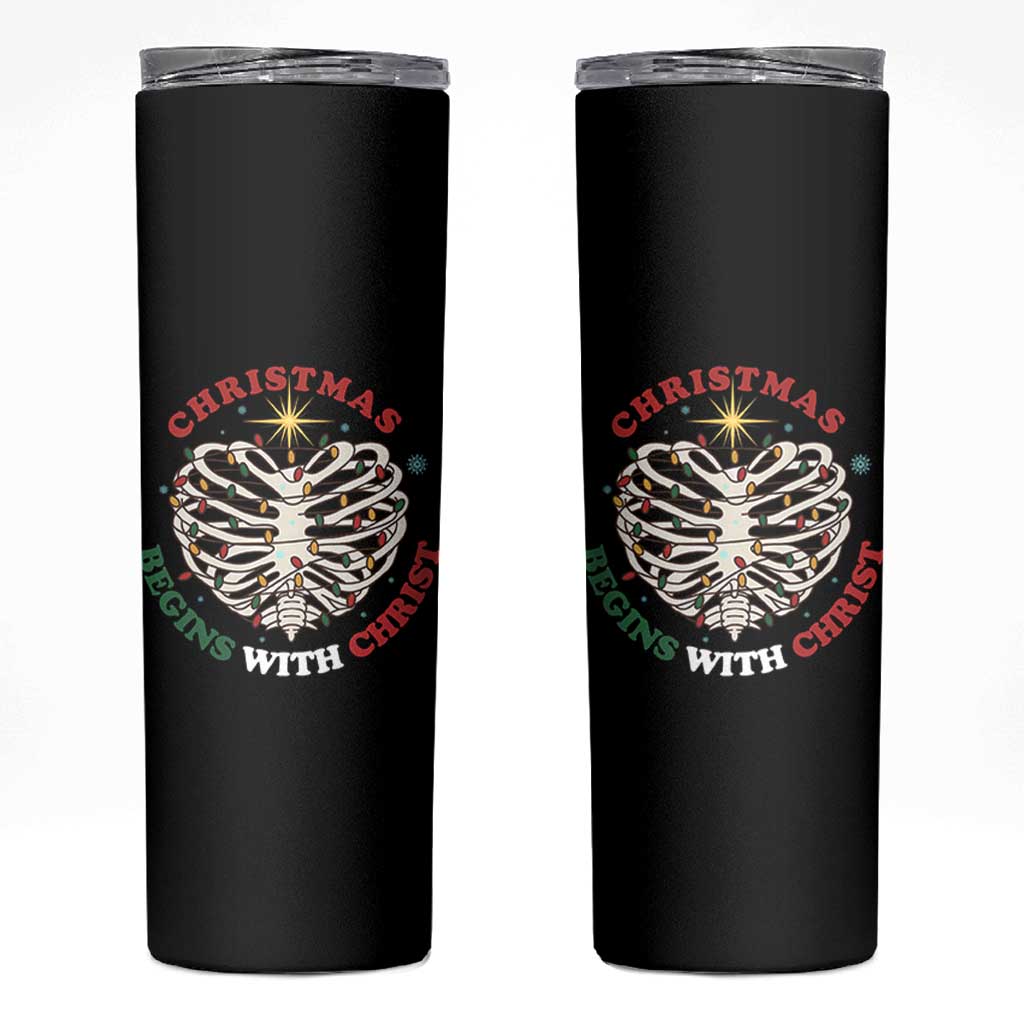 Funny Skeleton Christian Skinny Tumbler Christmas Begins With Christ - Wonder Print Shop