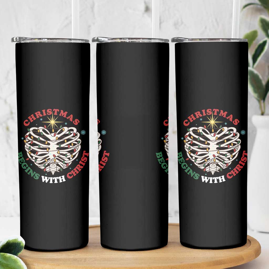 Funny Skeleton Christian Skinny Tumbler Christmas Begins With Christ - Wonder Print Shop
