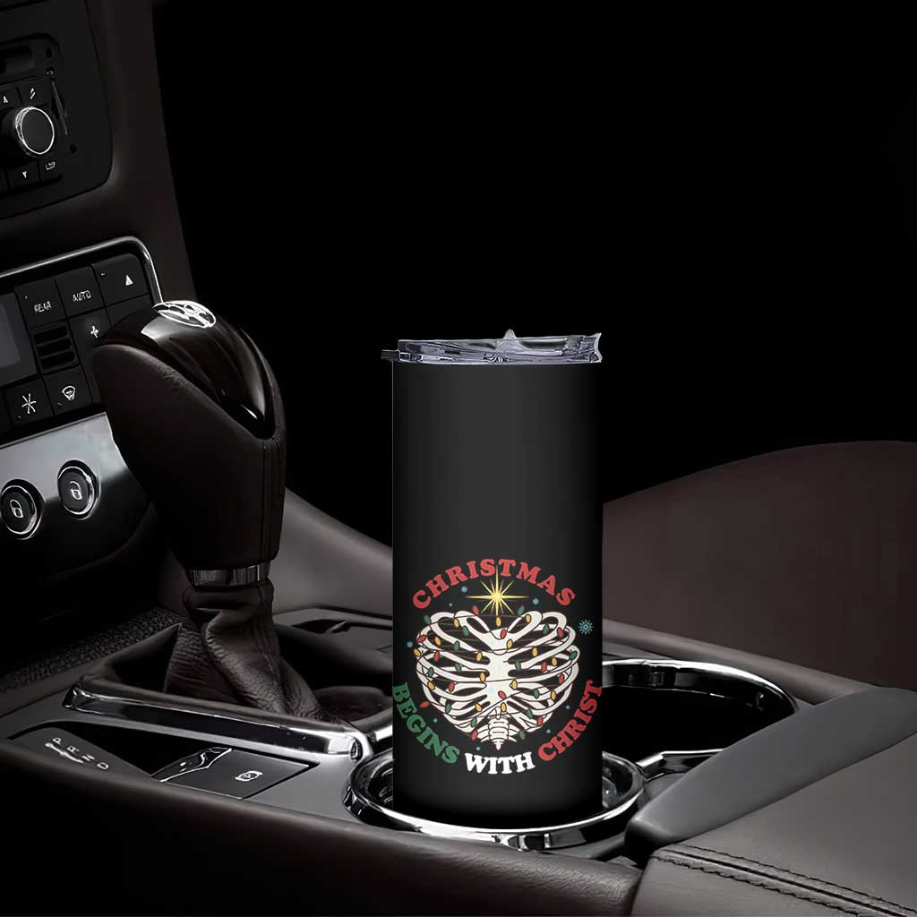 Funny Skeleton Christian Skinny Tumbler Christmas Begins With Christ - Wonder Print Shop