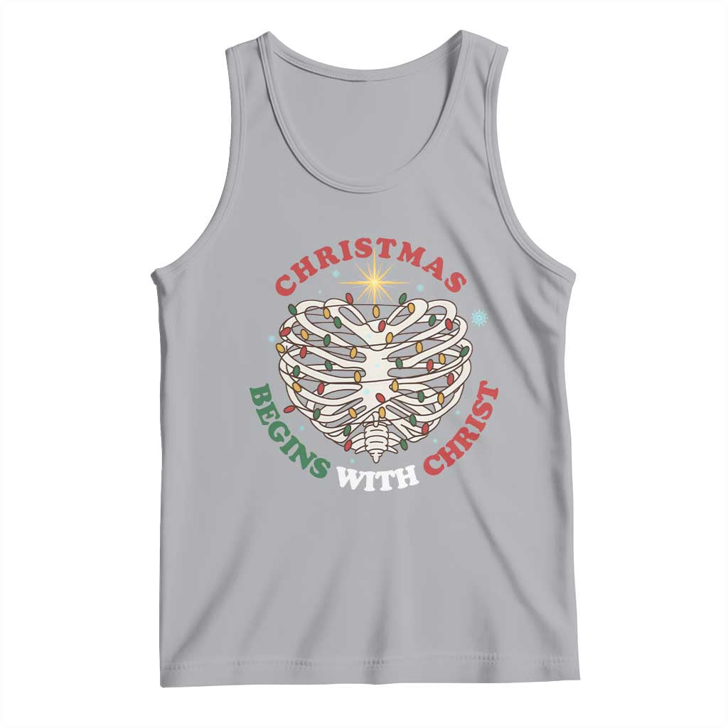 Funny Skeleton Christian Tank Top Christmas Begins With Christ - Wonder Print Shop