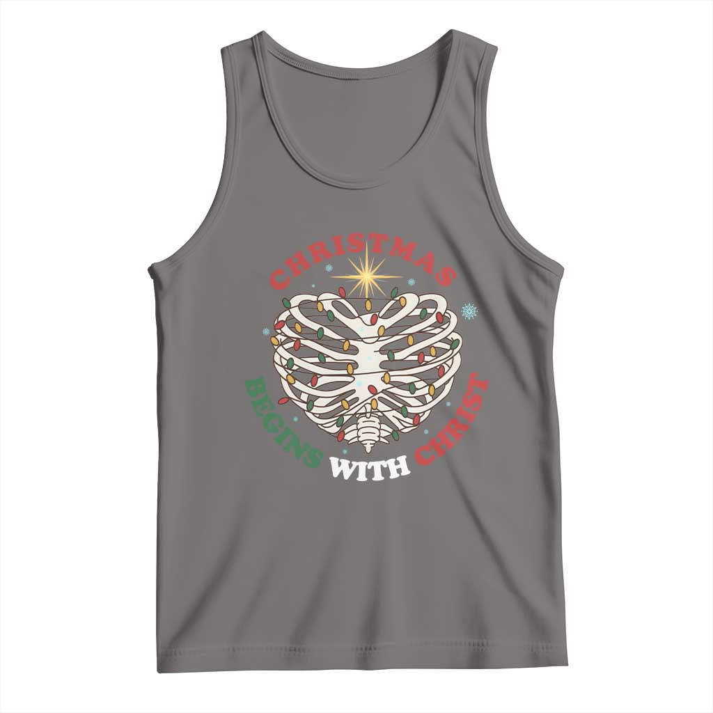 Funny Skeleton Christian Tank Top Christmas Begins With Christ - Wonder Print Shop