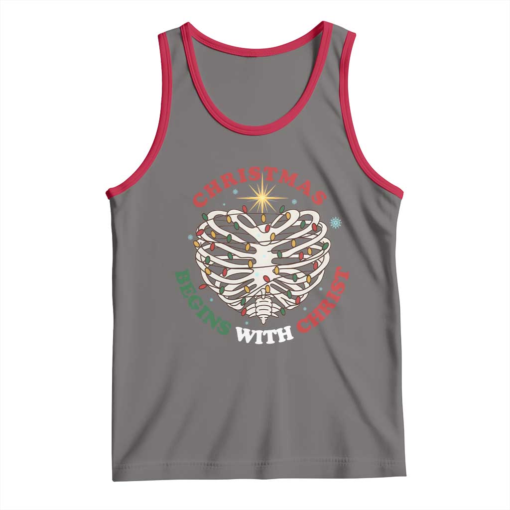 Funny Skeleton Christian Tank Top Christmas Begins With Christ - Wonder Print Shop