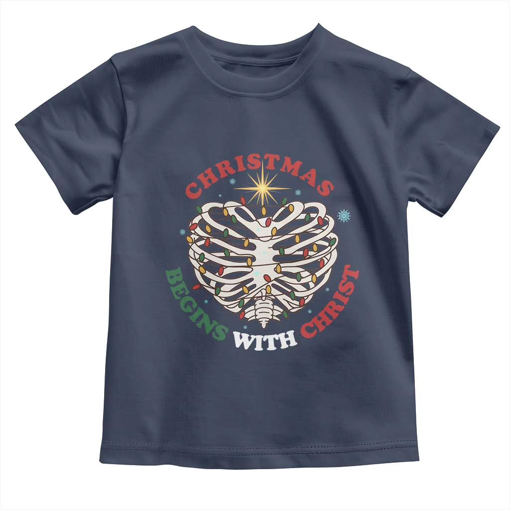 Funny Skeleton Christian Toddler T Shirt Christmas Begins With Christ - Wonder Print Shop