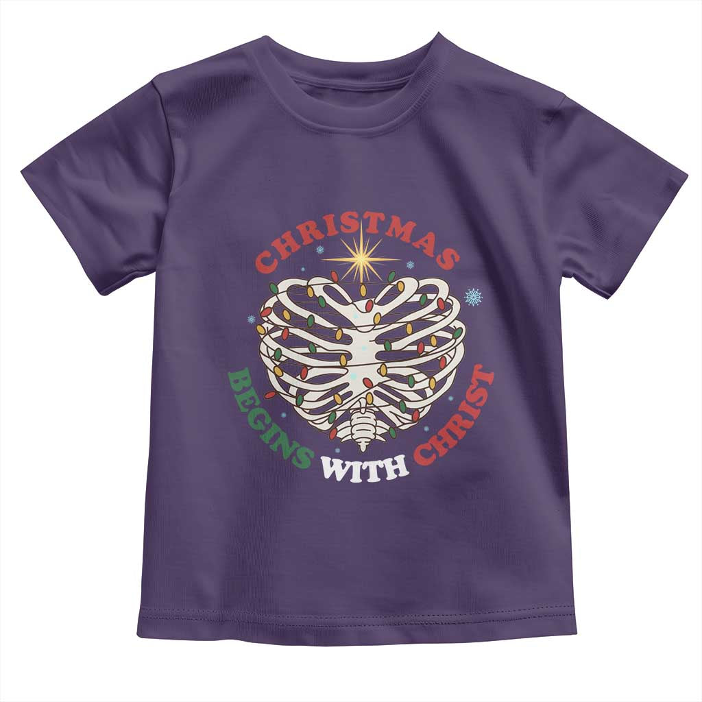 Funny Skeleton Christian Toddler T Shirt Christmas Begins With Christ - Wonder Print Shop