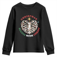 Funny Skeleton Christian Youth Sweatshirt Christmas Begins With Christ - Wonder Print Shop