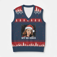 No Kings V-Neck Knit Sweater Vest Funny Doll Face Meme Xmas - Wonder Print Shop