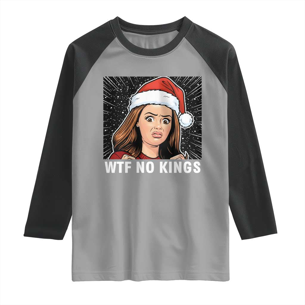 No Kings Raglan Shirt Funny Doll Face Meme Christmas - Wonder Print Shop
