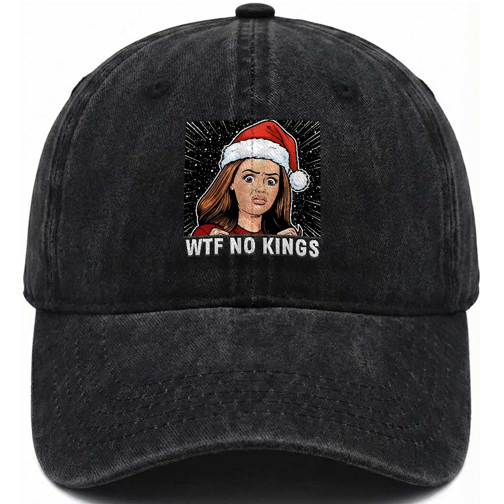 No Kings Washed Cotton Baseball Cap Funny Doll Face Meme Christmas