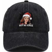 No Kings Washed Cotton Baseball Cap Funny Doll Face Meme Christmas