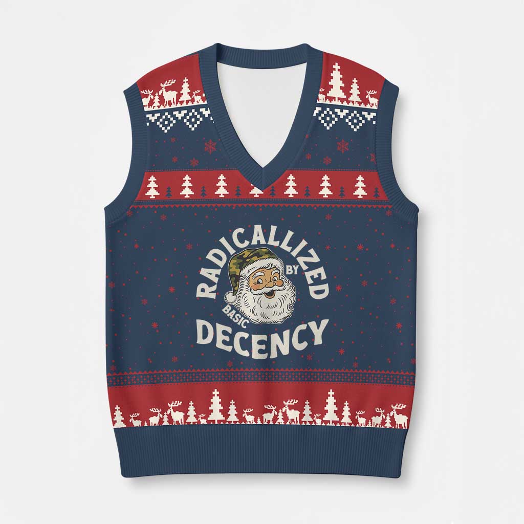 Funny Santa Camo Xmas V-Neck Knit Sweater Vest Radicalized By Basic Decency - Wonder Print Shop
