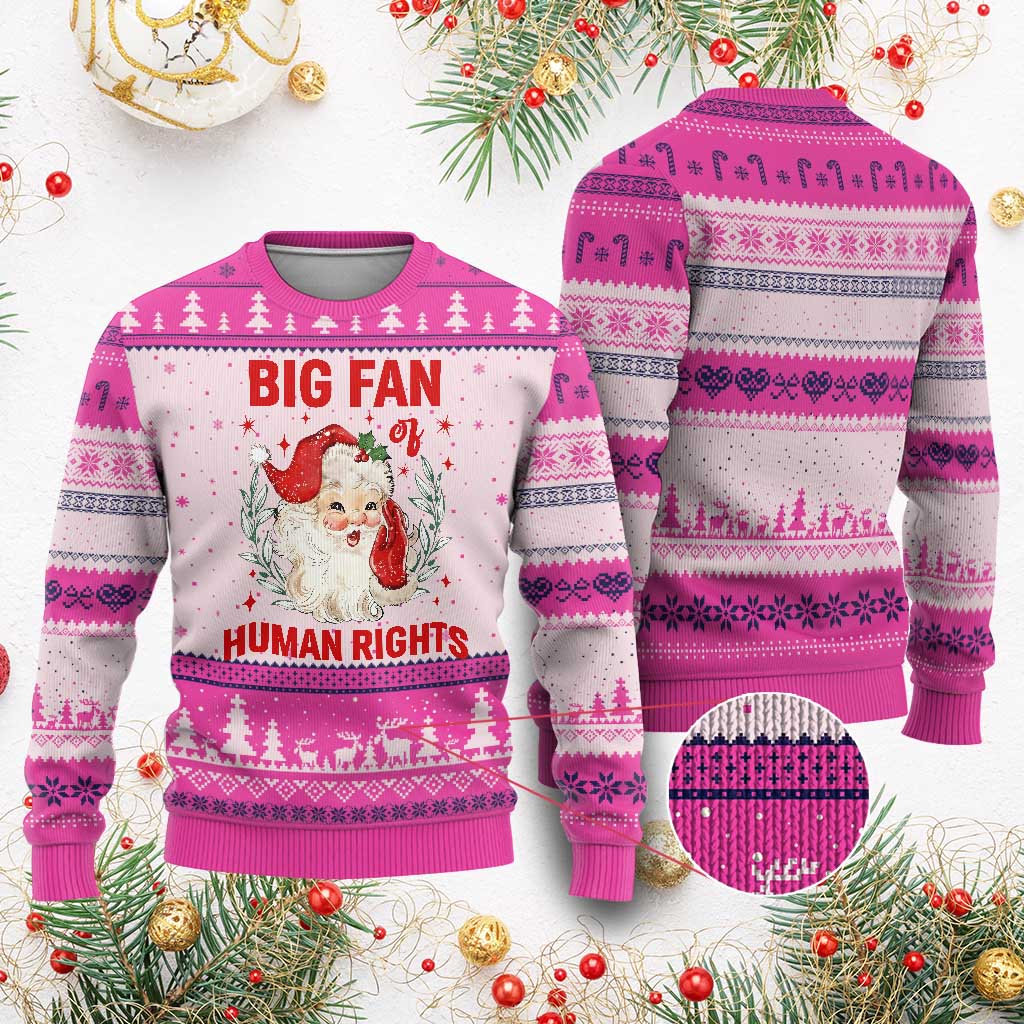 Funny Santa Xmas Ugly Christmas Sweater Big Fan Of Human Rights - Wonder Print Shop