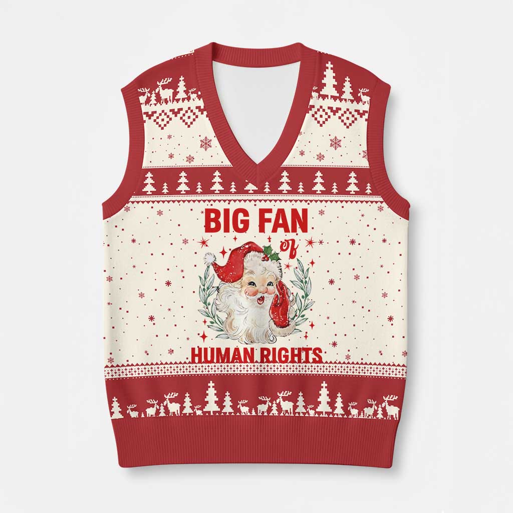 Funny Santa Xmas V-Neck Knit Sweater Vest Big Fan Of Human Rights - Wonder Print Shop