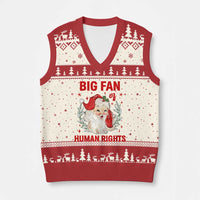 Funny Santa Xmas V-Neck Knit Sweater Vest Big Fan Of Human Rights - Wonder Print Shop
