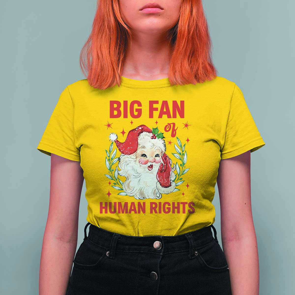 Funny Santa Christmas T Shirt For Women Big Fan Of Human Rights - Wonder Print Shop
