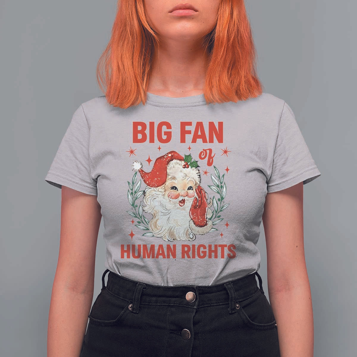 Funny Santa Christmas T Shirt For Women Big Fan Of Human Rights - Wonder Print Shop