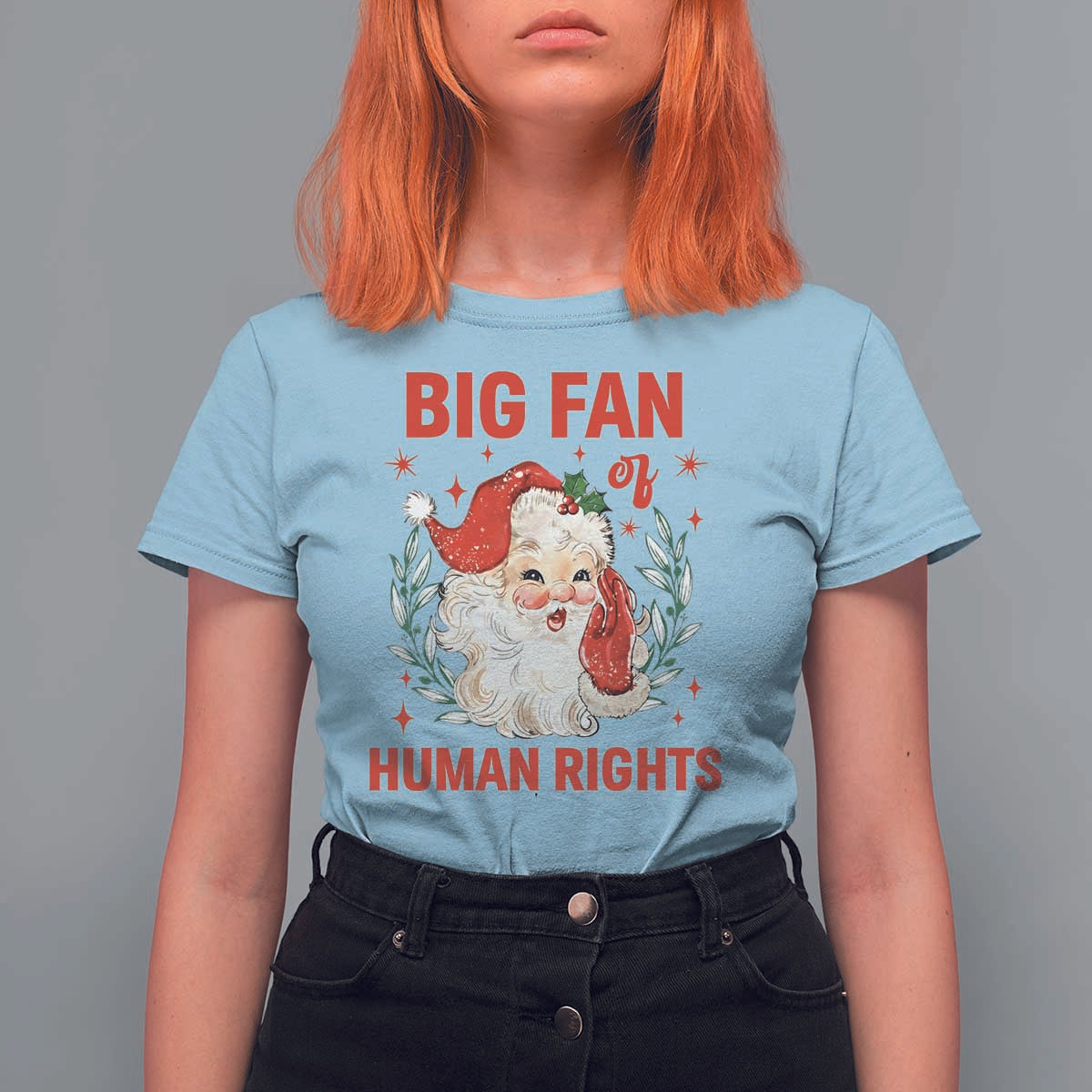 Funny Santa Christmas T Shirt For Women Big Fan Of Human Rights - Wonder Print Shop