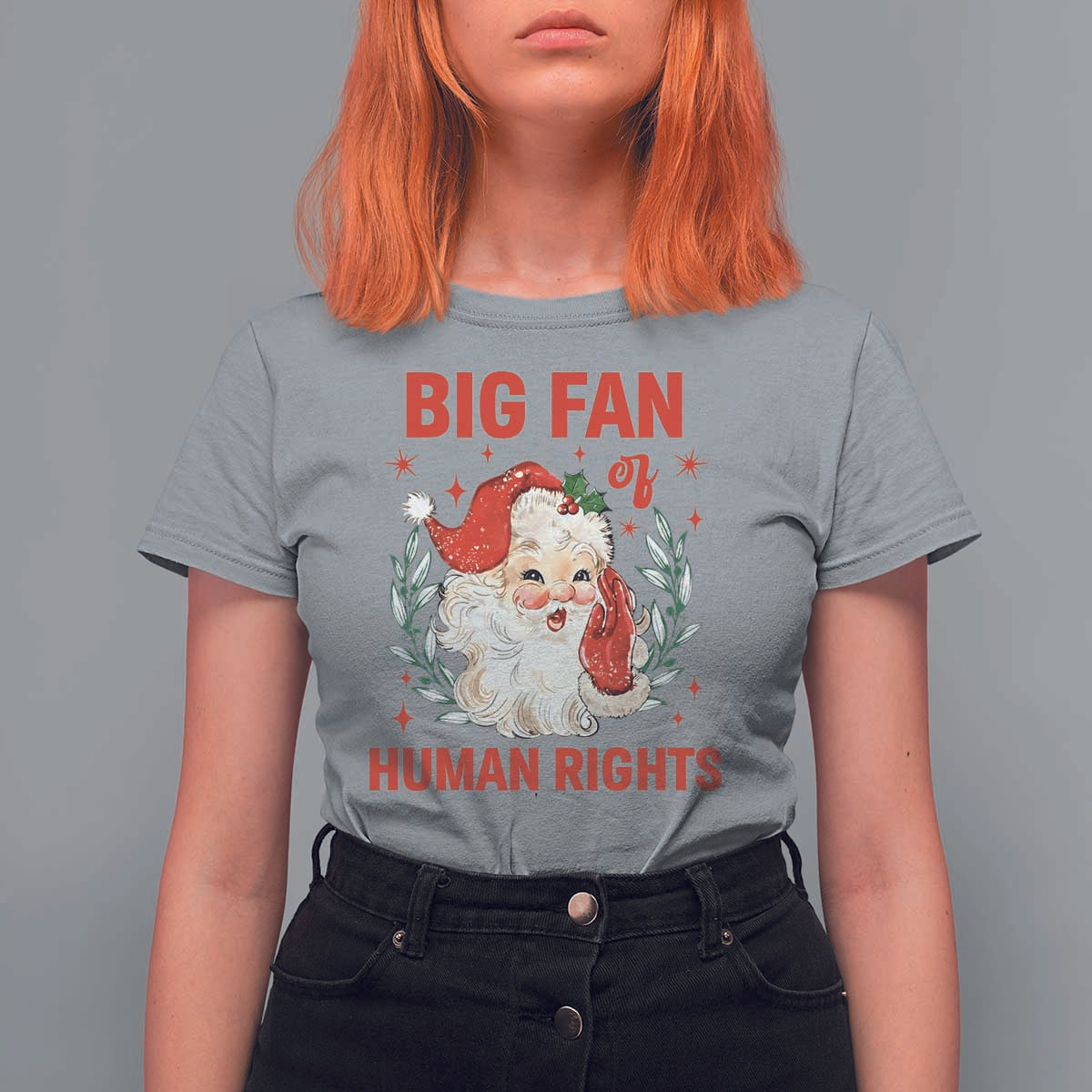 Funny Santa Christmas T Shirt For Women Big Fan Of Human Rights - Wonder Print Shop