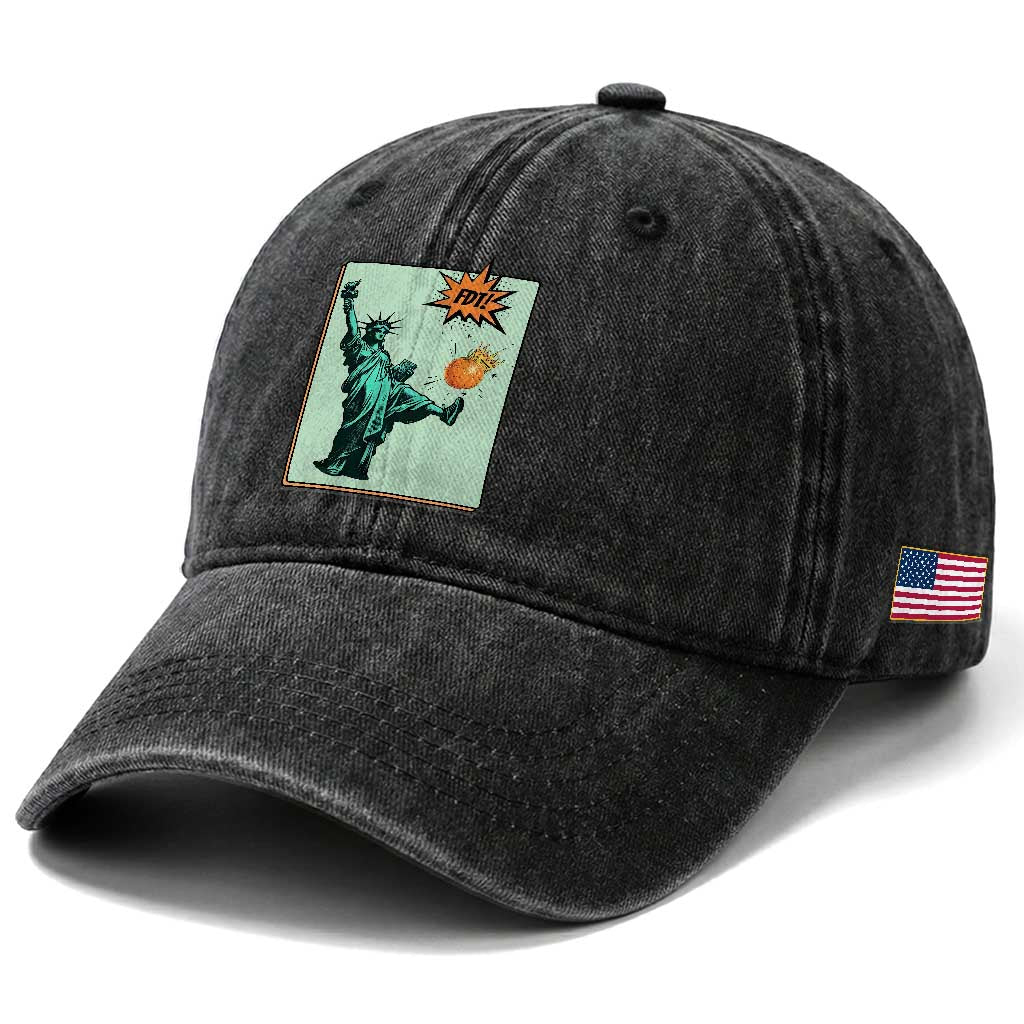 No Kings Washed Cotton Baseball Cap Statue of Liberty Political Protest
