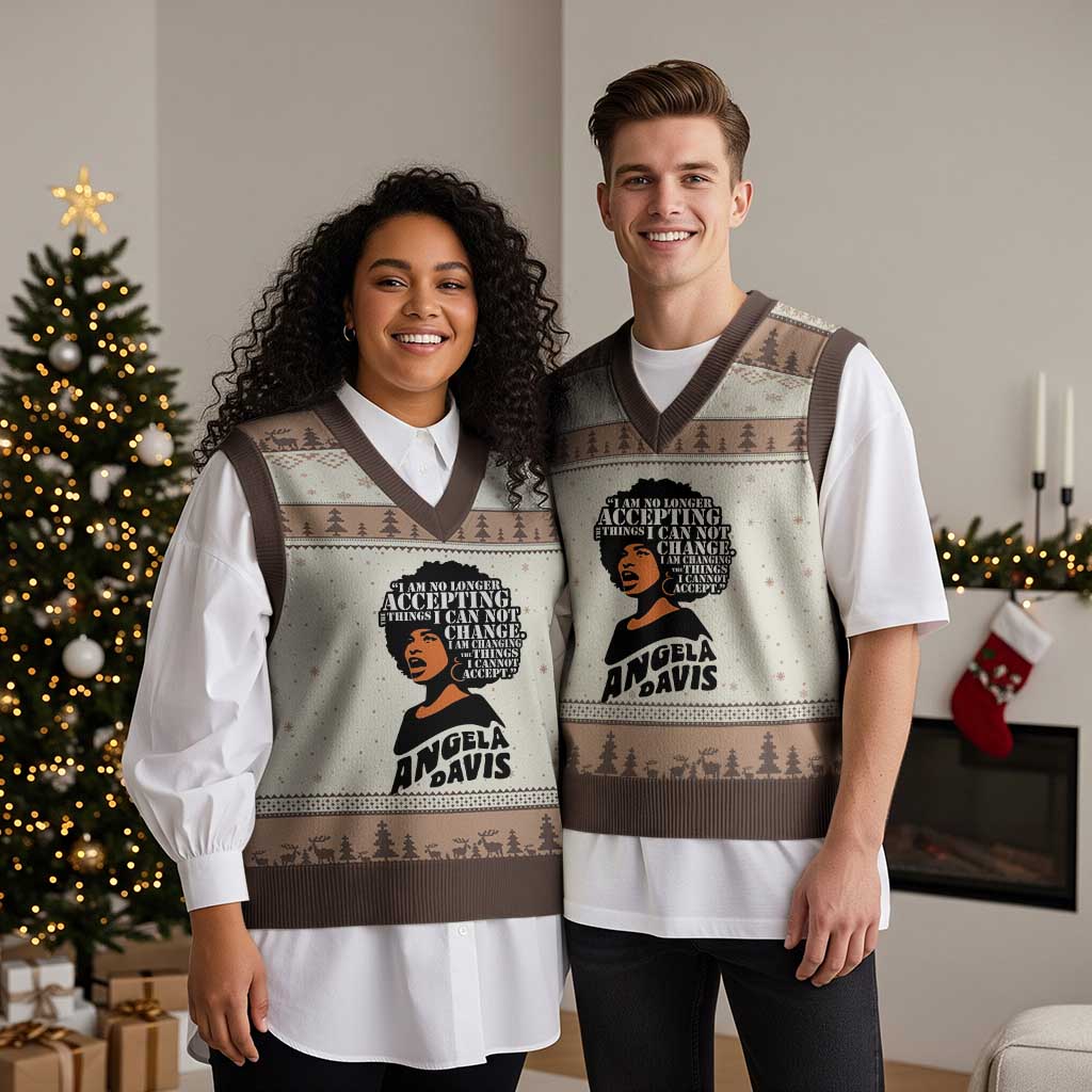 Angela Davis Inspirational Quote V-Neck Knit Sweater Vest I Am No Longer Accepting The Things I Cannot Change - Wonder Print Shop